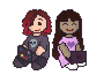 Pixel art of me and Artie coding on Neocities